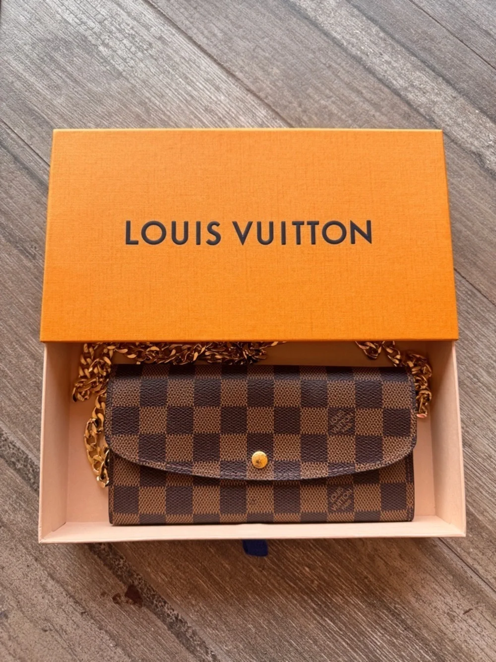 Authentic Louis Vuitton Brown Checkered Crossbody with Gold Chain
